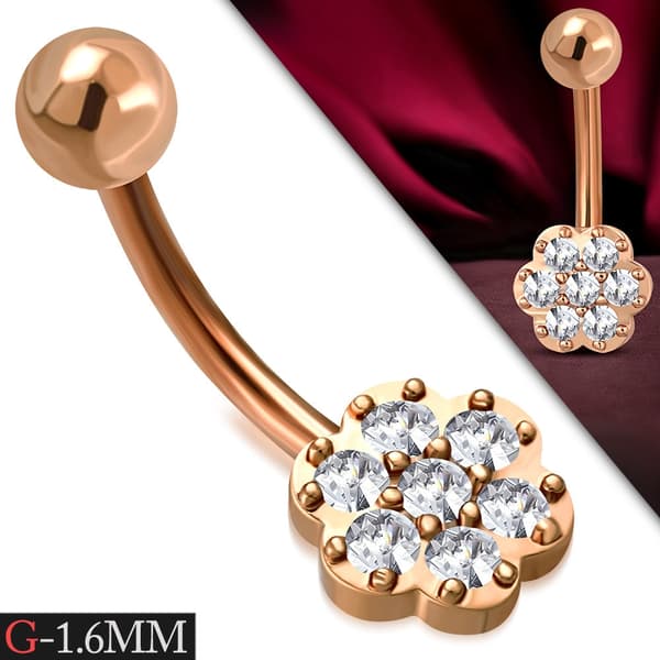 Navelpiercing 316L Kirurgiskt stål Blomma klara CZ Rosé Guld