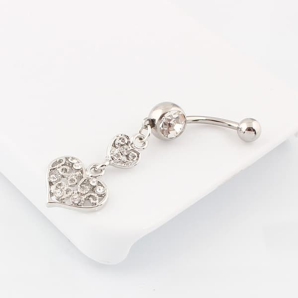 Navelpiercing Hjärtan Vit Rhinestone i Kirurgiskt stål