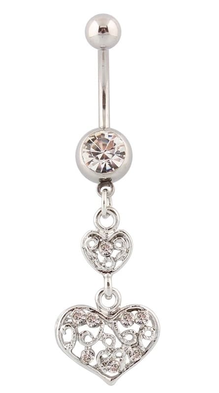 Navelpiercing Hjärtan Vit Rhinestone i Kirurgiskt stål