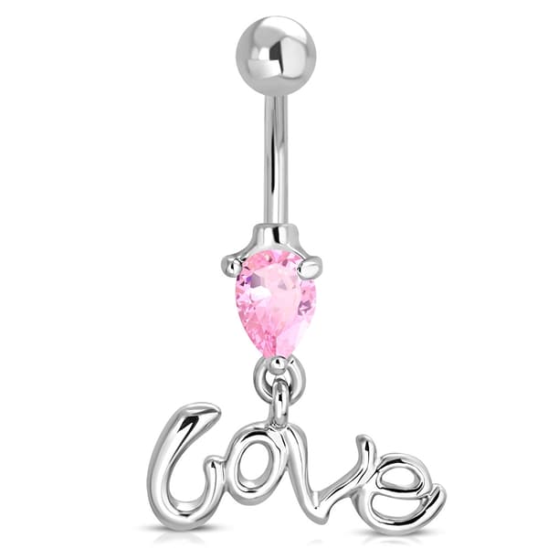 Navelpiercing 316L Kirurgiskt stål Love Rosa CZ