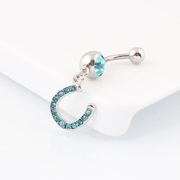 Navelpiercing  Kirurgiskt stål Rhinestone Hästsko Turkos