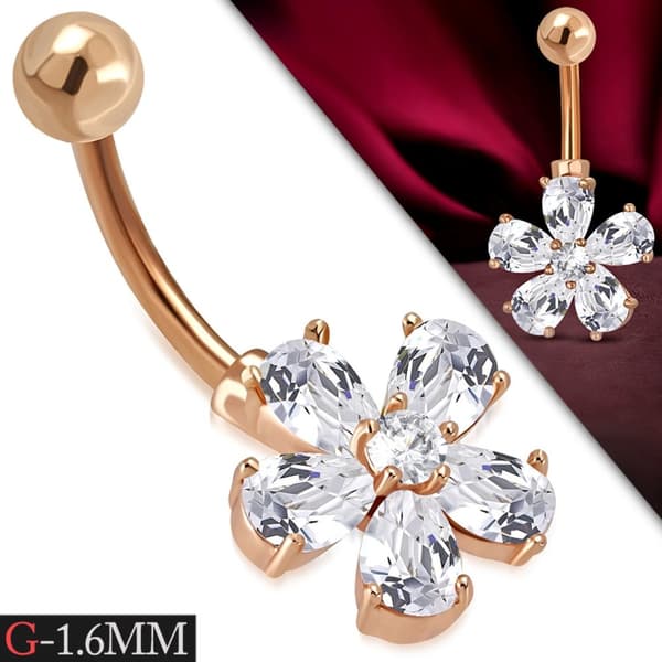 Navelpiercing Rosé Guld 316L Kirurgiskt stål Blomma klara CZ