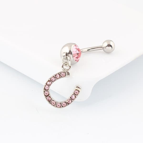 Navelpiercing Kirurgiskt stål Rhinestone Hästsko Rosa Silver