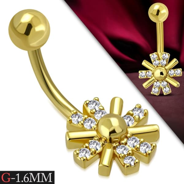 Navelpiercing 316L Kirurgiskt stål Blomma klara CZ Guld Färg