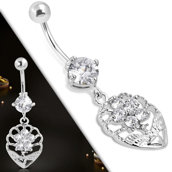 Navelpiercing 316L Kirurgiskt stål Blomma/löv Klara CZ Silver