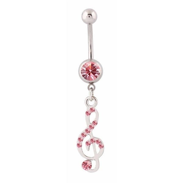 Navelpiercing G-klav Rosa Rhinestone i Kirurgiskt stål Silver