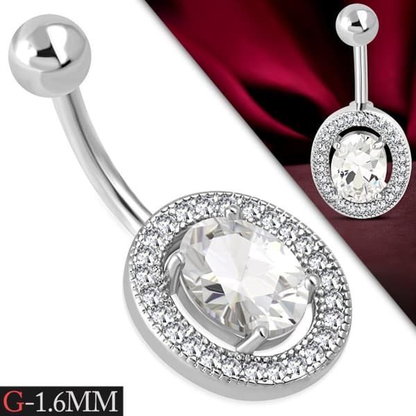 Navelpiercing 316L Kirurgiskt stål Oval Klara CZ Silver Färg