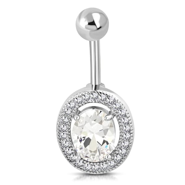 Navelpiercing 316L Kirurgiskt stål Oval Klara CZ Silver Färg