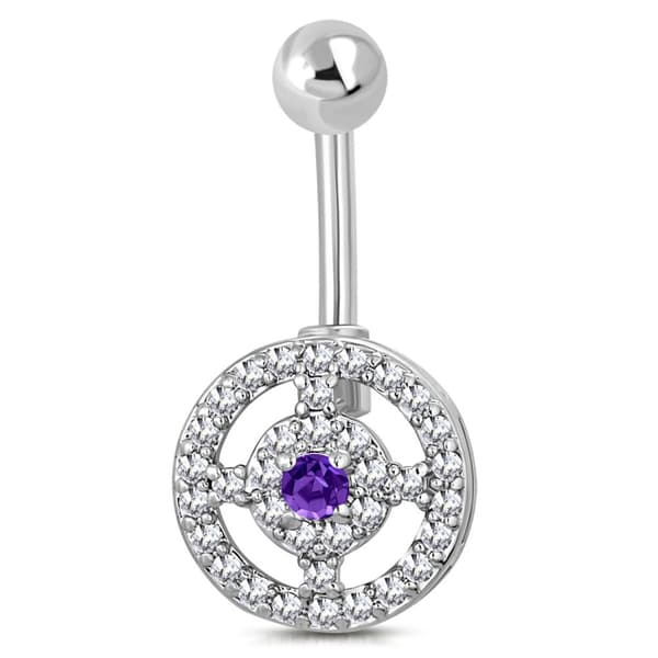 Navelpiercing Navel Piercing i Kirurgiskt Stål 316L i Silver Färg - Cirkel med Klara/Vita & Lila CZ Kristaller