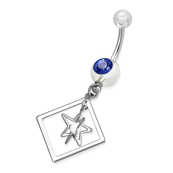 Navelpiercing Stjärna Acryl/Blå CZ Stål 316L Silver Färg