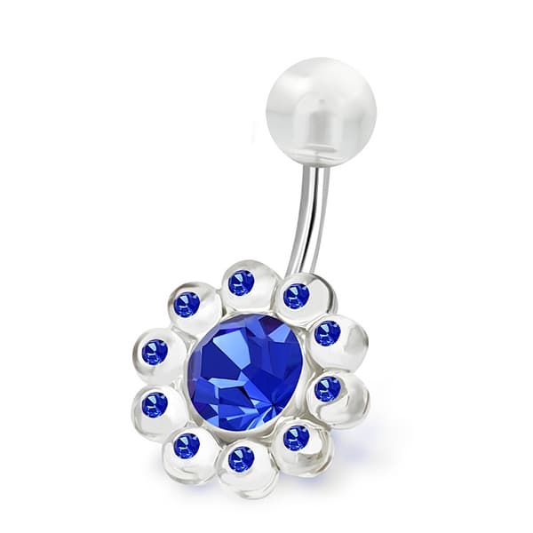 Navelpiercing transparent / blå Blomma Acryl / CZ Stål 316L