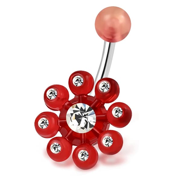 Navelpiercing Röd/vit Blomma Acryl/klara CZ Kirurgiskt Stål 316L