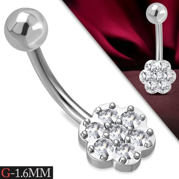 Navelpiercing 316L Kirurgiskt stål Blomma klara CZ Silver Färg
