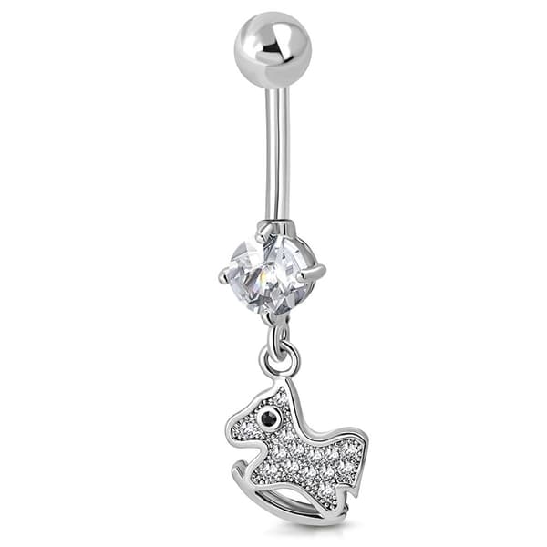 Navelpiercing 316L Kirurgiskt stål Gunghäst Klar CZ Silver Färg