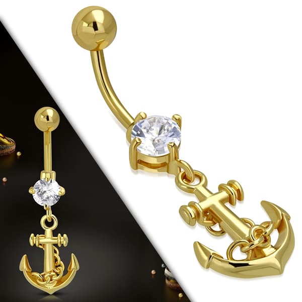 Navelpiercing 316L Kirurgiskt stål Ankare klar CZ Guld Färg