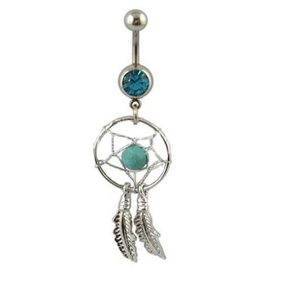 Navelpiercing drömfångare turkos rhinestone Kirurgiskt Stål