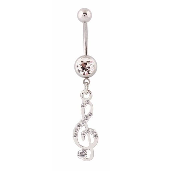 Navelpiercing G-klav Vit Rhinestone Kirurgiskt stål Silver Färg