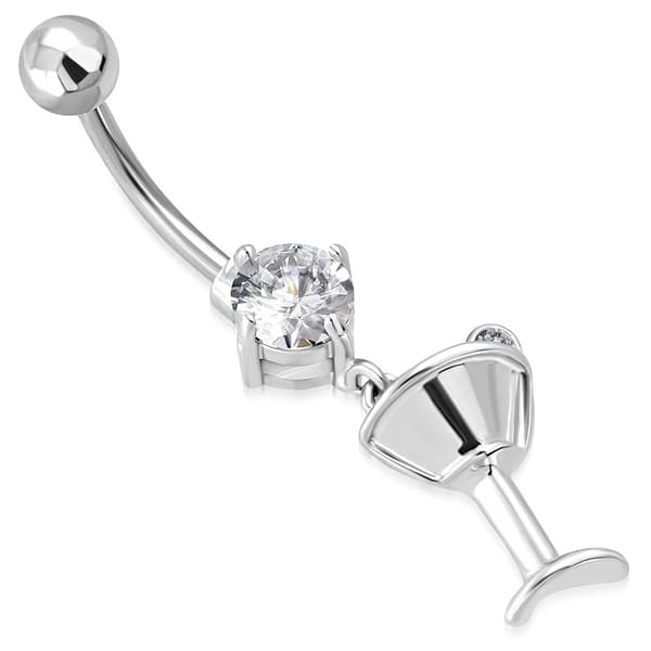 Navelpiercing 316L Kirurgiskt stål  Cocktailglas klar CZ