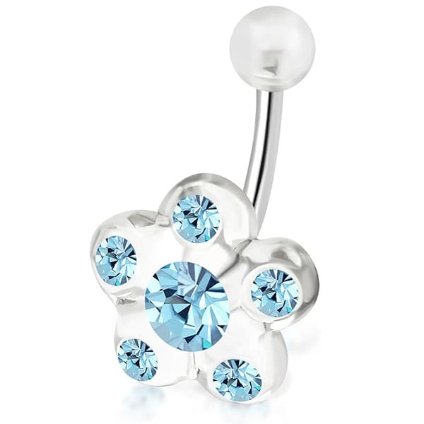 Navelpiercing Transparent /turkos Blomma Acryl/CZ Stål 316L