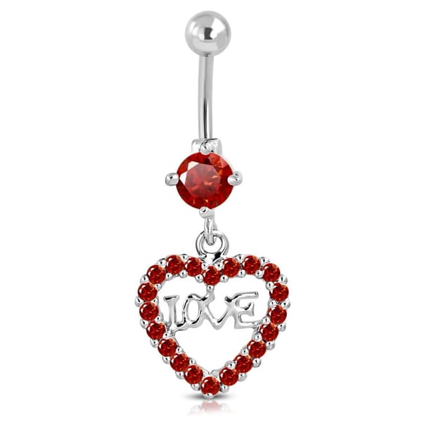 Navelpiercing 316L Kirurgiskt stål Hjärta Love Röd-Orange CZ