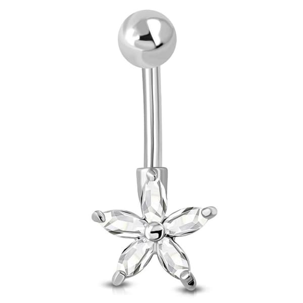 Navelpiercing 316L Kirurgiskt stål Blomma klara CZ Silver Färg