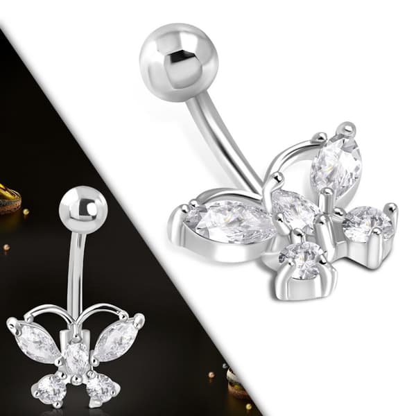 Navelpiercing 316L Kirurgiskt stål Fjäril klara CZ Silver Färg
