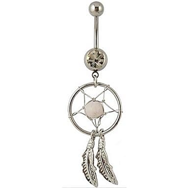 Navelpiercing med drömfångare vit rhinestone silver färg Stål