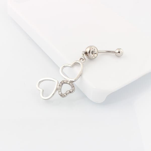 Navelpiercing med 3 Hjärtan och Klara Rhinestone Kirurgiskt Stål