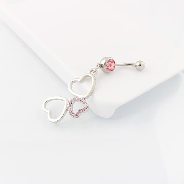 Navelpiercing med 3 Hjärtan och Rosa Rhinestone Kirurgiskt Stål