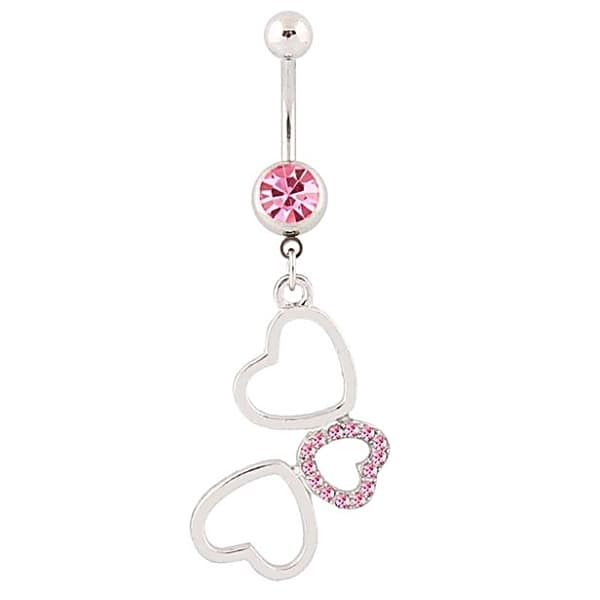 Navelpiercing med 3 Hjärtan och Rosa Rhinestone Kirurgiskt Stål