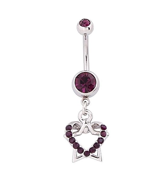Navelpiercing Hjärta med Stjärna Lila Rhinestone Kirurgiskt stål