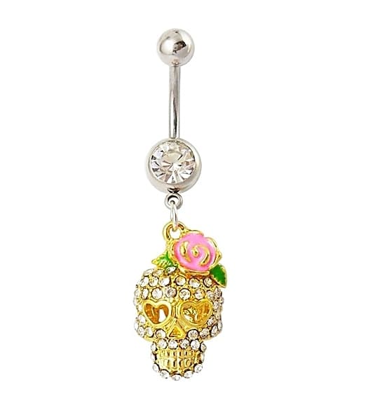 Navelpiercing  Döskalle med ros Guld & Silver i Kirurgiskt stål