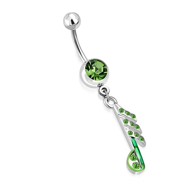 Navelpiercing Navel Piercing i Kirurgiskt Stål 316L i Silver Färg - Not med Gröna Cubic Zircon Kristaller