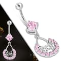 Miniatyrbild 2 av 2: Navelpiercing 316L Kirurgiskt stål Sexy Rosa CZ Silver Färg