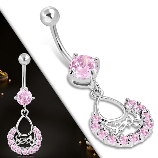 Navelpiercing 316L Kirurgiskt stål Sexy Rosa CZ Silver Färg
