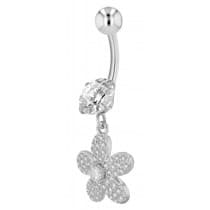 Navelpiercing Piercing i Stål i Silver Färg - Blomma & Kristall