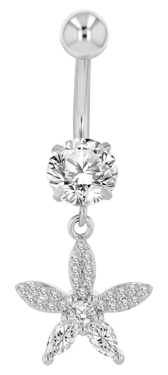 Navelpiercing Piercing i Stål i Silver Färg - Blomma & Kristall