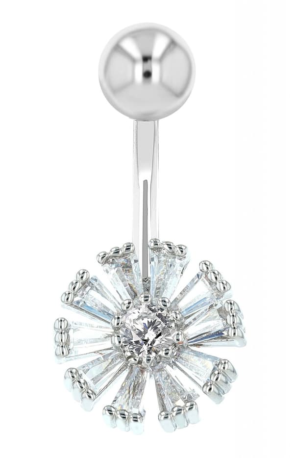 Navelpiercing Piercing i Stål i Silver Färg - Vita Kristaller