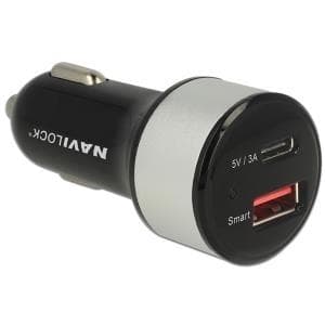 Navilock bilopladeradapter 1 x USB Type-C™ + 1 x USB Type-A (62782) Sort