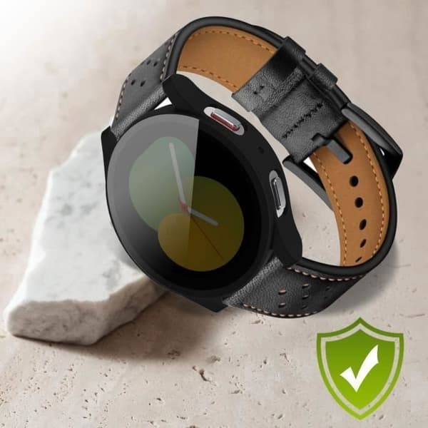 AVIZAR Fullständigt skydd för Samsung Galaxy Watch 5, 44 mm - Svart - Polykarbonatfodral och härdat glas