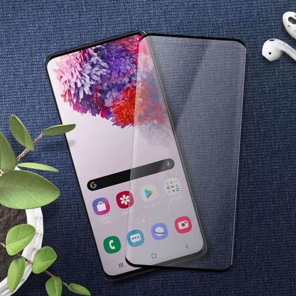 Galaxy S20 Plus Skärmfilm härdat glas 9H Anti-fingeravtryck Transparent Svart kontur Svart
