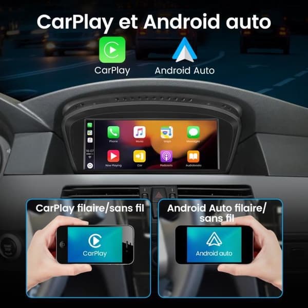 AWESAFE Android 11 bilradio 4GB+64GB för BMW 5-serie E60 E61 E63 E64 CIC-system, 3-serie E90 E91 E92, 8,8'', Carplay/Android Auto