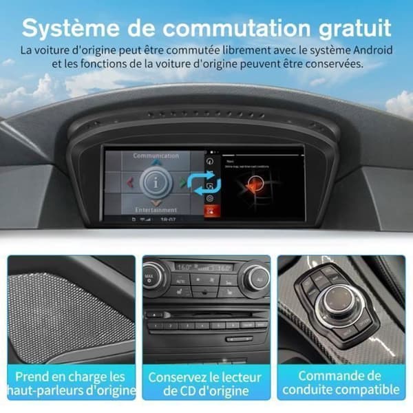 AWESAFE Autoradio Android 13 2Go+8Go för BMW Serie 5, E60 E61 med 8.8'' skärm Carplay Android Auto WIFI Bluetooth