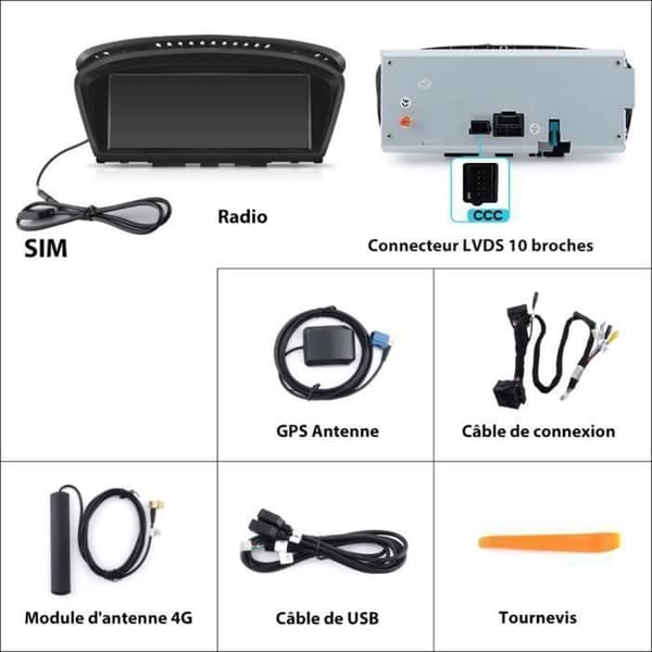 AWESAFE Autoradio Android 13 2Go+8Go för BMW Serie 5, E60 E61 med 8.8'' skärm Carplay Android Auto WIFI Bluetooth