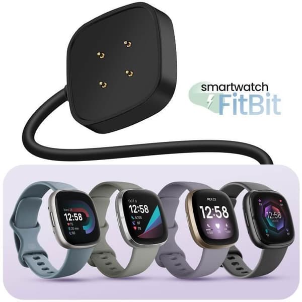 AVIZAR magnetladdare för Fitbit Versa 4, Versa 3, Sense 2 och Sense - 1m Svart