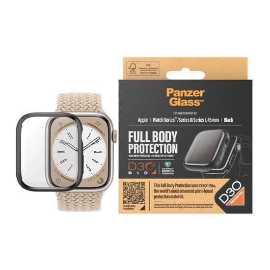Coque PanzerGlass skärmskydd med D3O® för Apple Watch 45mm Svart