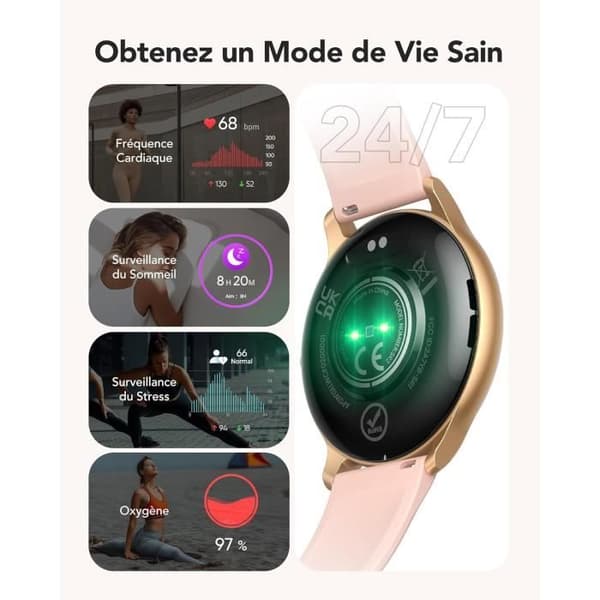 AGPTEK Smart Watch för kvinnor Bluetooth 5.2 SpO2 Puls Sömnvit