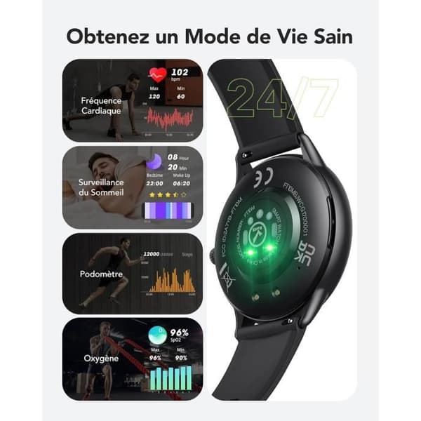 AGPTEK Connected Watch Call Bluetooth 5.2, Smart Watch-urtavla med hjärtfrekvenssömn SpO2 100+ Sportsmen