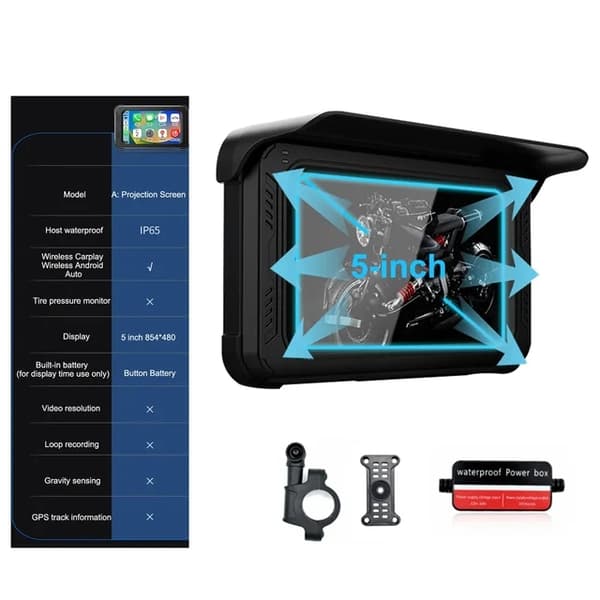 Moottoripyörän GPS-navigointi, langaton Carplay, IP65-vesitiivis, Vain isäntä