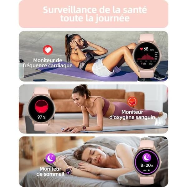 Smart klocka för män med Bluetooth-samtal, 1,32" IP68 vattentät sportklocka, sömnmonitor Pulspedometer, rosa